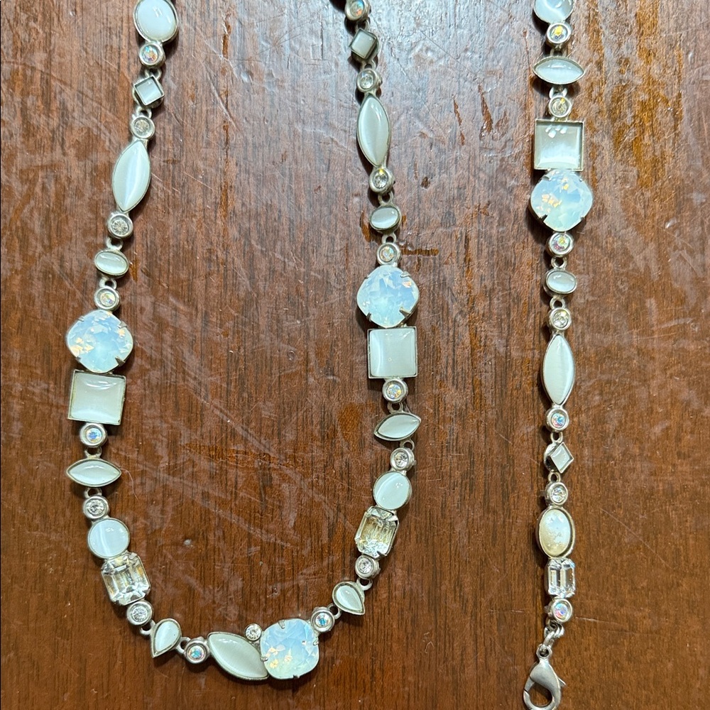 Elegant Silver and White Necklace and Matching Bracelet